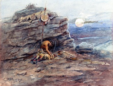  occidental Pintura - De luto por su guerrero indios muertos americano occidental Charles Marion Russell